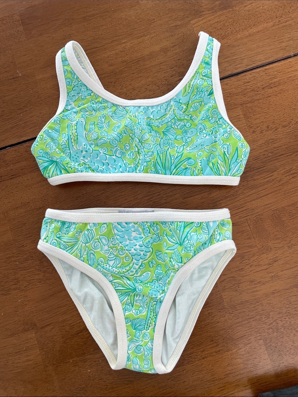 Lilly Pulitzer Aqua & Green Floral Girls' Two-Piece Swim Bikini